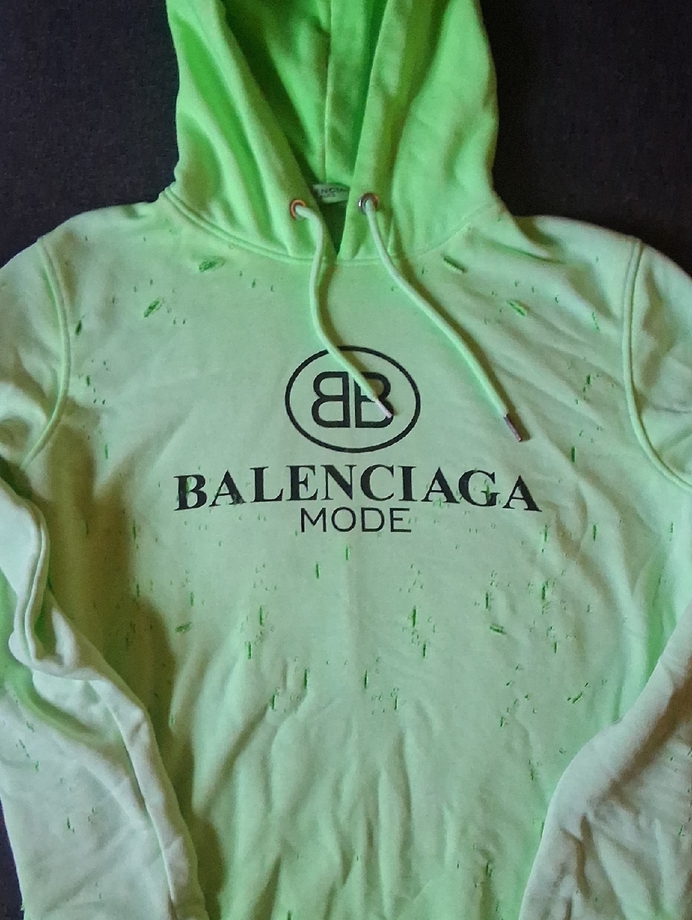 Balenciaga Neon Green Distressed Logo Hoodie